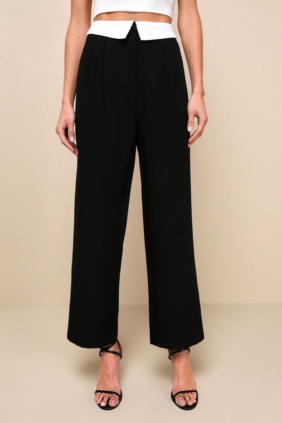 Posh Statement Black and White Straight Leg Trouser Pants 2