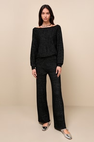 Luxe Comfort Black Lurex Wide-Leg Sweater Pants