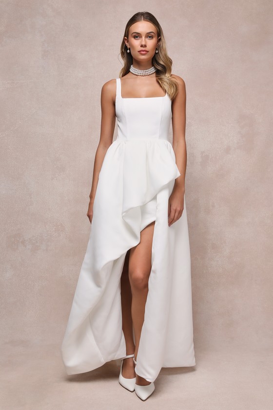 ELLIATT KAMALA IVORY ASYMMETRICAL HIGH-LOW BUSTIER MAXI DRESS