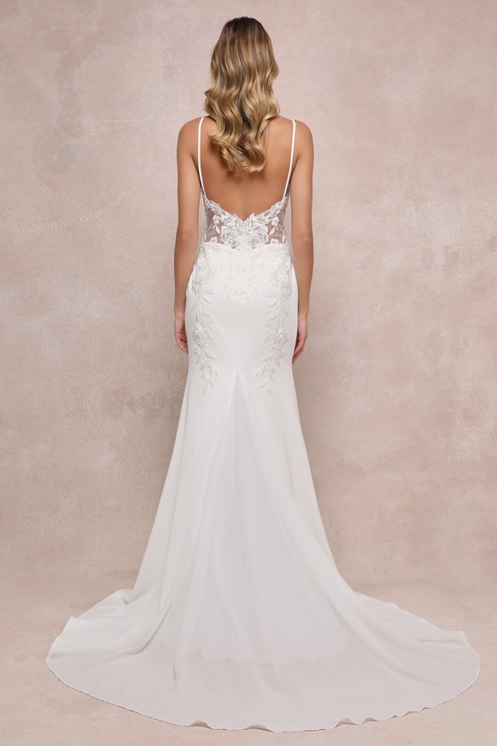 Vision of Romance White Sheer Mesh Embroidered Sequin Maxi Dress 4