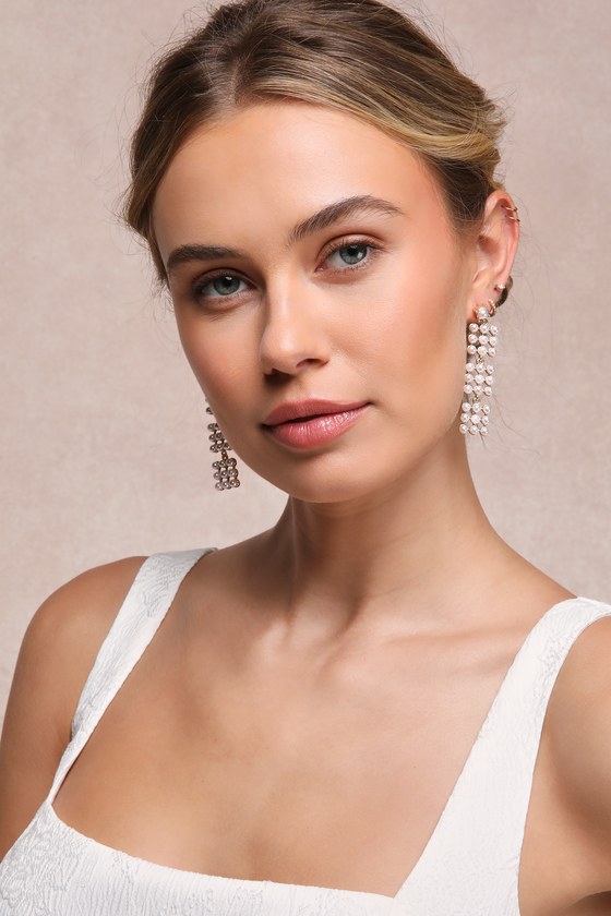 Lulus Exceptional Poise Gold And White Pearl Statement Drop Earrings