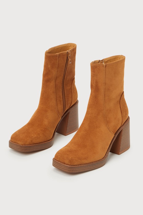 Lenny Brown Suede Square Toe Mid-Calf Boots 2