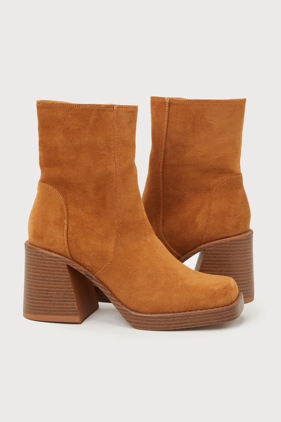 Lenny Brown Suede Square Toe Mid-Calf Boots 3