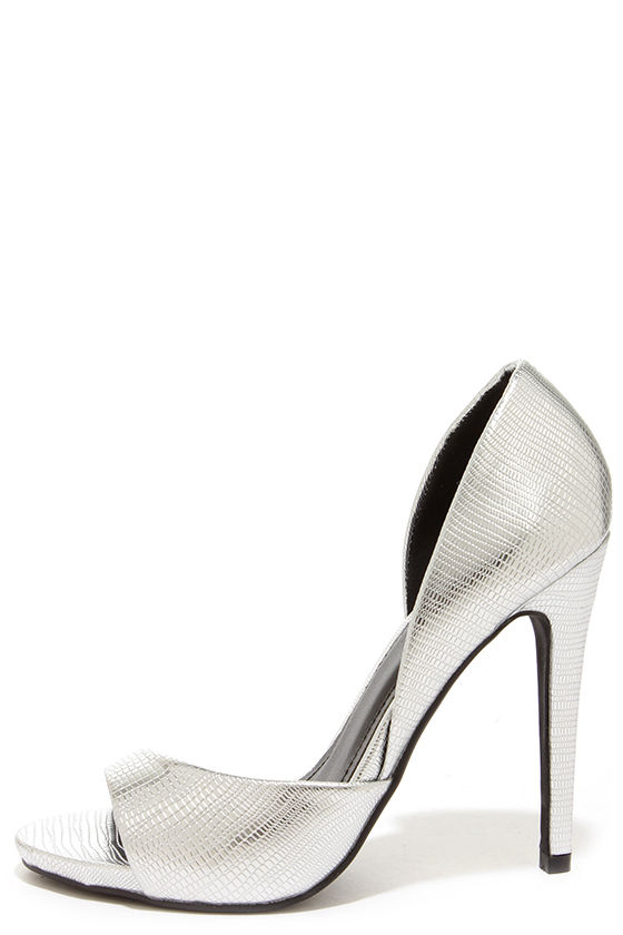 Pretty Silver Heels - D'Orsay Heels - Peep Heels - $32.00