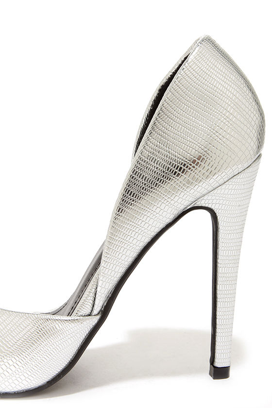 Pretty Silver Heels - D'Orsay Heels - Peep Toe Heels - $32.00