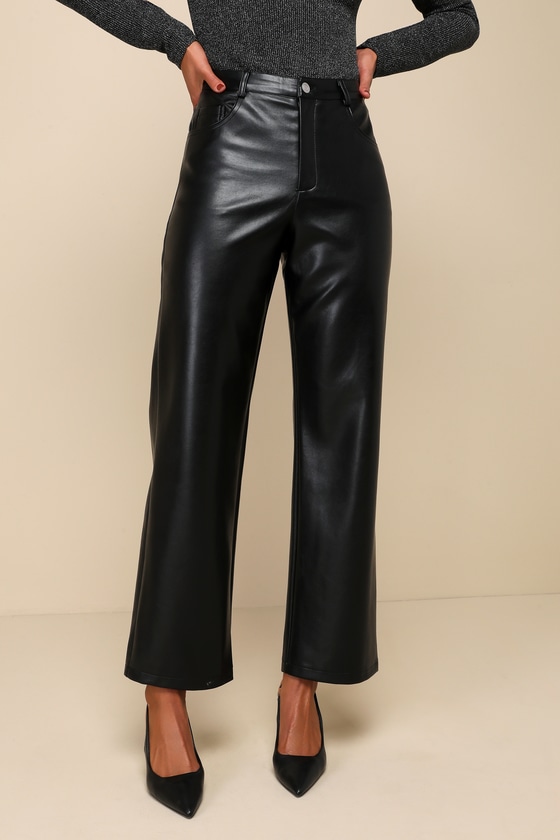 Sleek Vibe Black Vegan Leather High Rise Pants 3