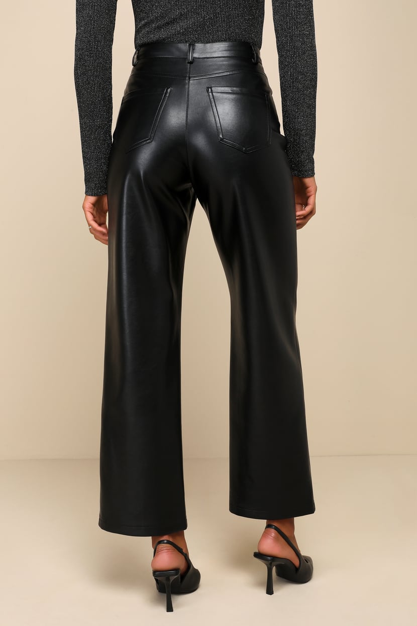 Sleek Vibe Black Vegan Leather High-Rise Pants