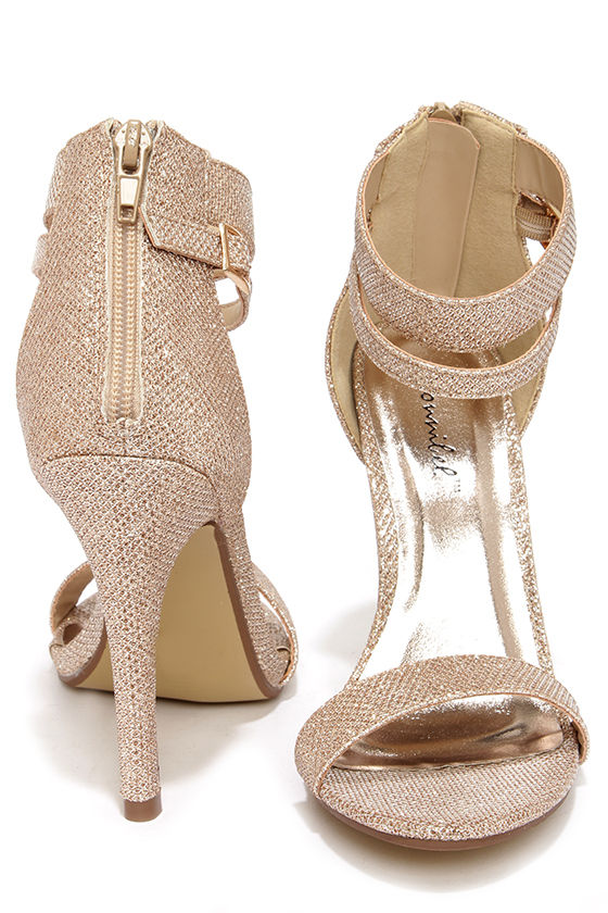 Pretty Glitter Heels Champagne Heels Rose Gold Heels 29.00 Lulus