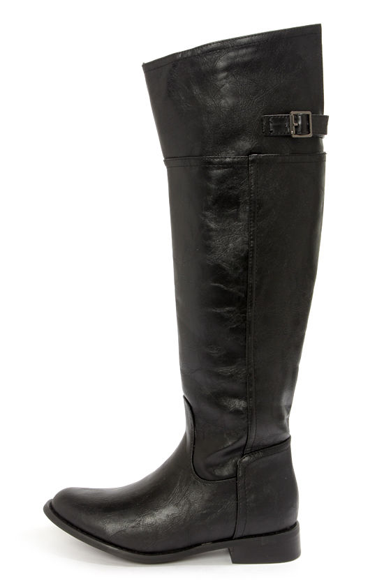 Riding Leather Knee High Boots (Black-Cream) main image 1