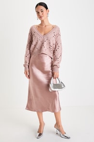 Divine Pairing Mauve Lurex Sweater & Satin Slip Dress Set