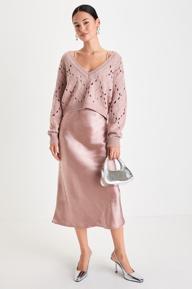 Mauve Sweater Dress Set Two-Piece Set Layered Dress Set Lulus