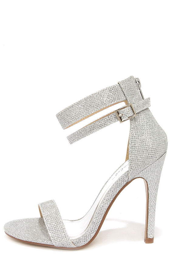 silver closed toe ankle strap heels