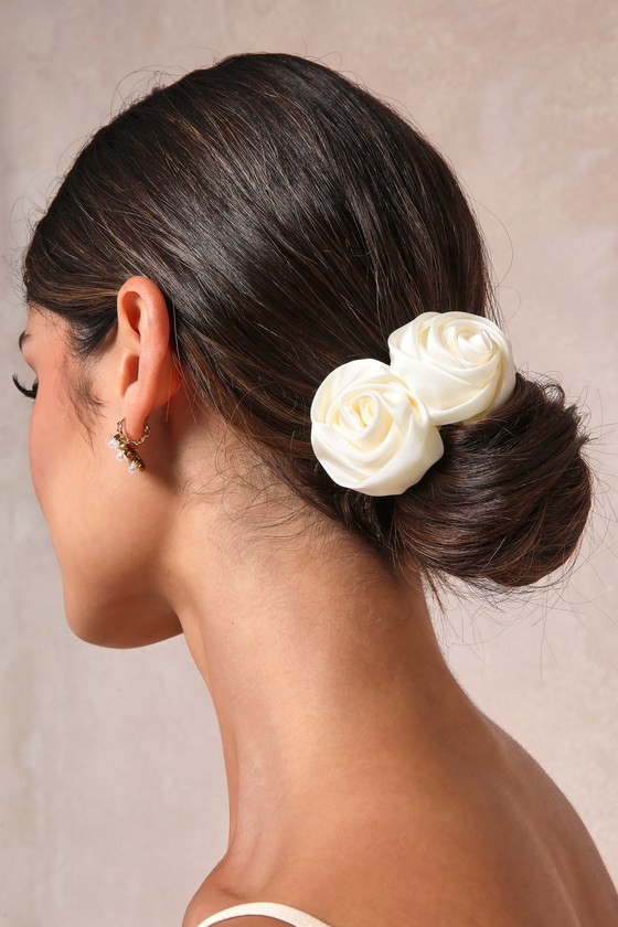 Ivory Rosette Hair Ties - 2PC Hair Tier Set - Hair