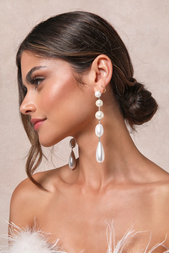 Forever Your Pearl White Pearl Statement Drop Earrings 1