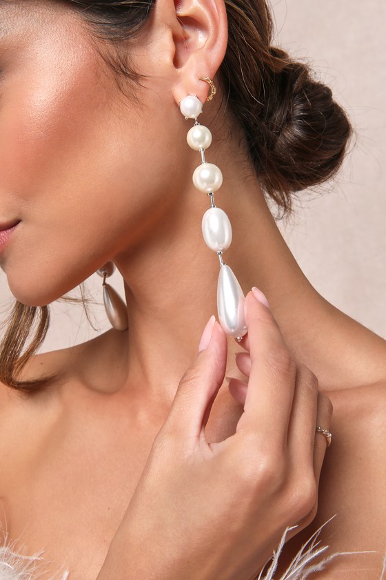 Forever Your Pearl White Pearl Statement Drop Earrings 4