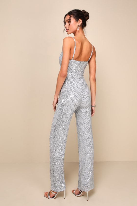 Silver Sequin Jumpsuit - Sleeveless Jumpsuit - Holiday Jumpsuit - Lulus