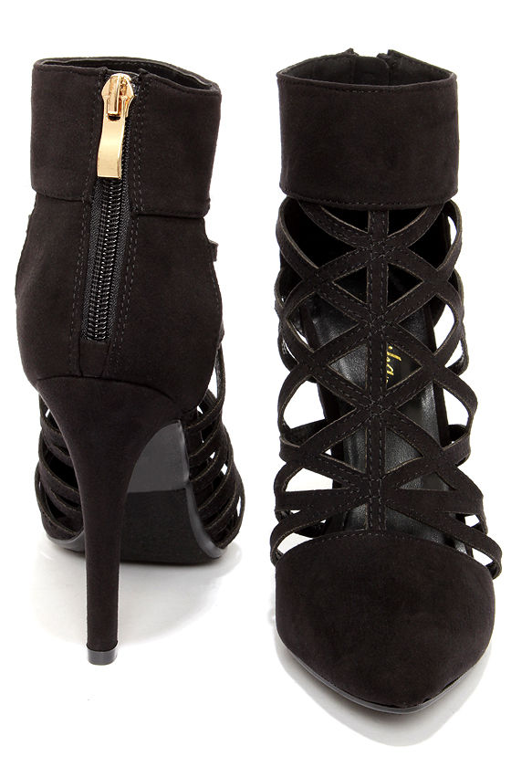 caged booties low heel