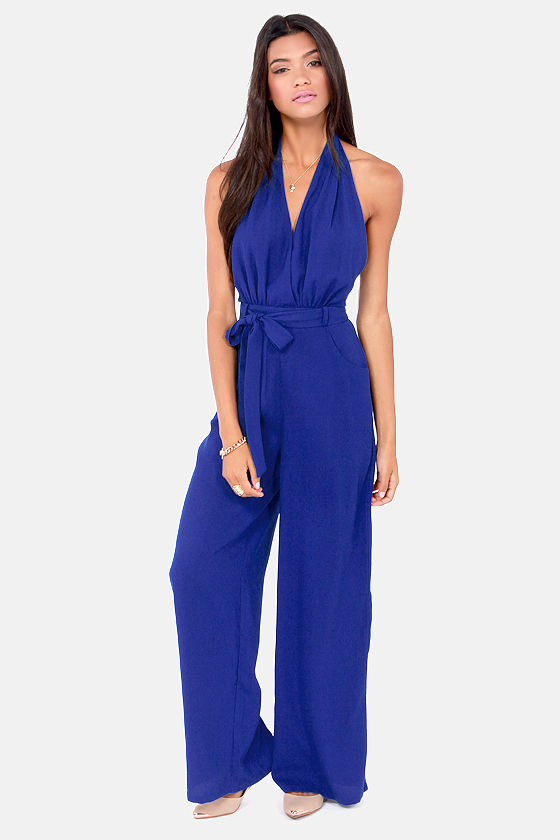 Sexy Blue Jumpsuit - Backless Jumpsuit - Halter Jumpsuit - $49.00 - Lulus