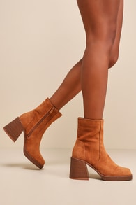 Lenny Brown Suede Square Toe Mid-Calf Boots