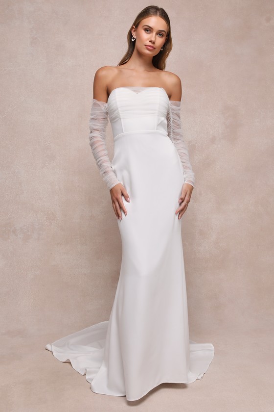 Lulus Eternal Bliss White Tulle Off-the-shoulder Bustier Maxi Dress