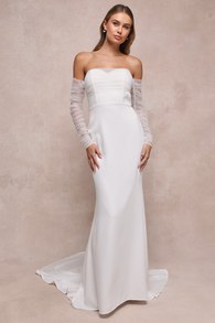 Eternal Bliss White Tulle Off-the-Shoulder Bustier Maxi Dress