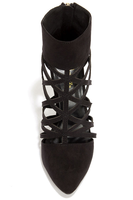 caged booties low heel