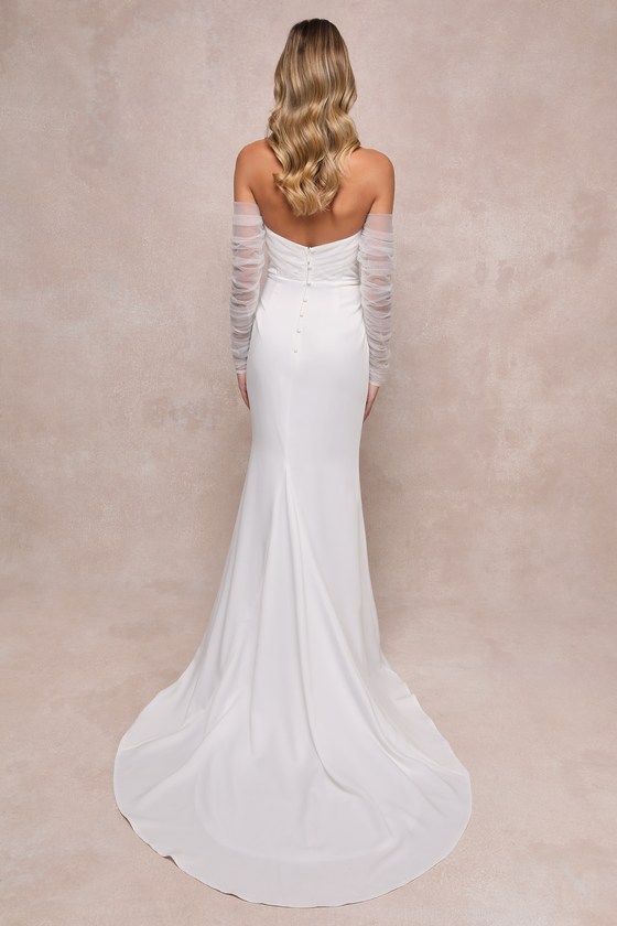 White Off-the-Shoulder Dress - Tulle Dress - Mermaid Maxi