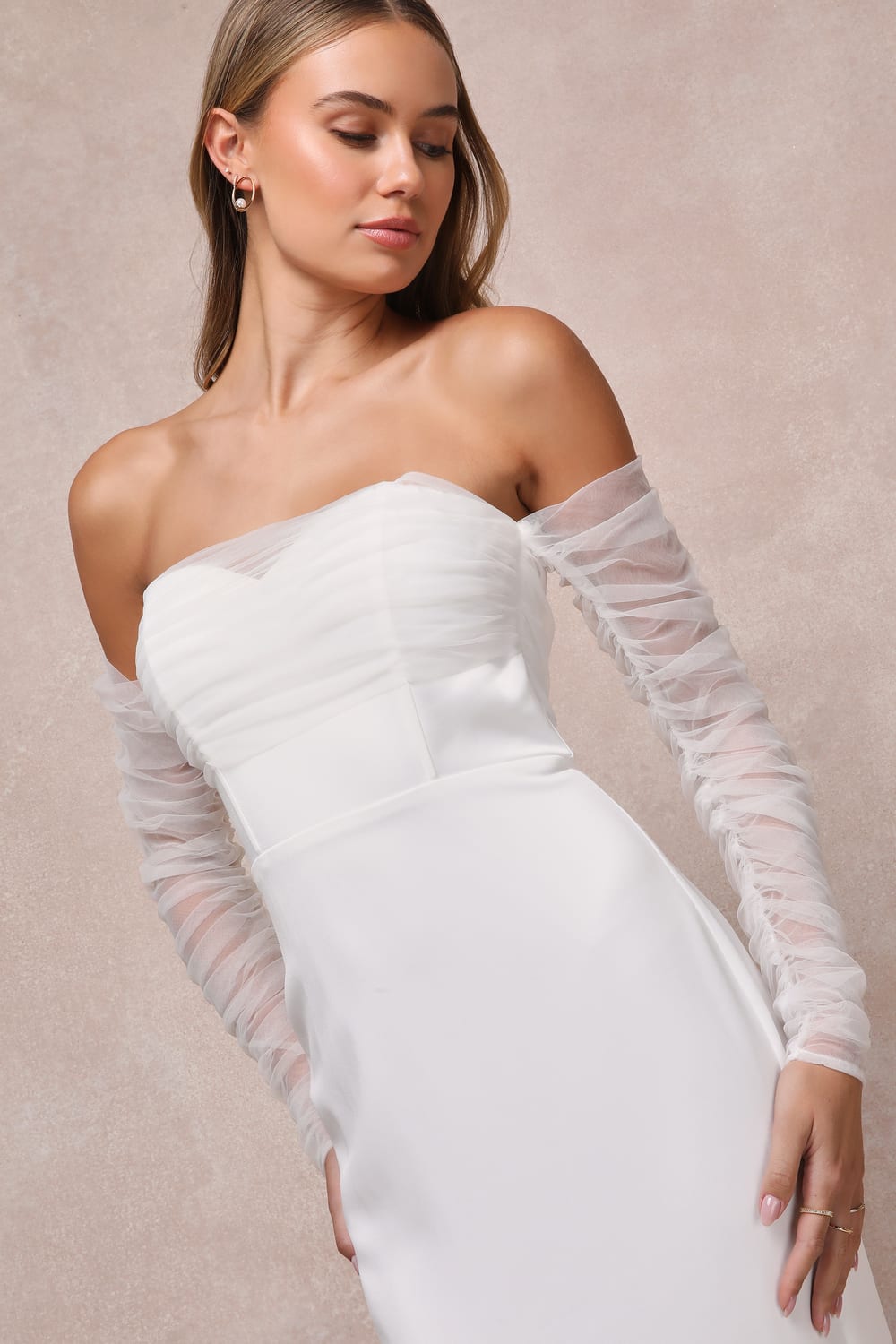 Eternal Bliss White Tulle Off-the-Shoulder Bustier Maxi Dress