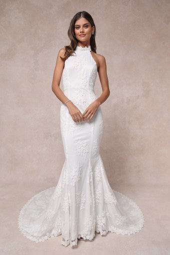 Dreamy Glamour White Embroidered Halter Mermaid Maxi Dress 1