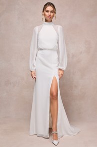 Graceful Love White Long Sleeve Backless Mermaid Maxi Dress 1