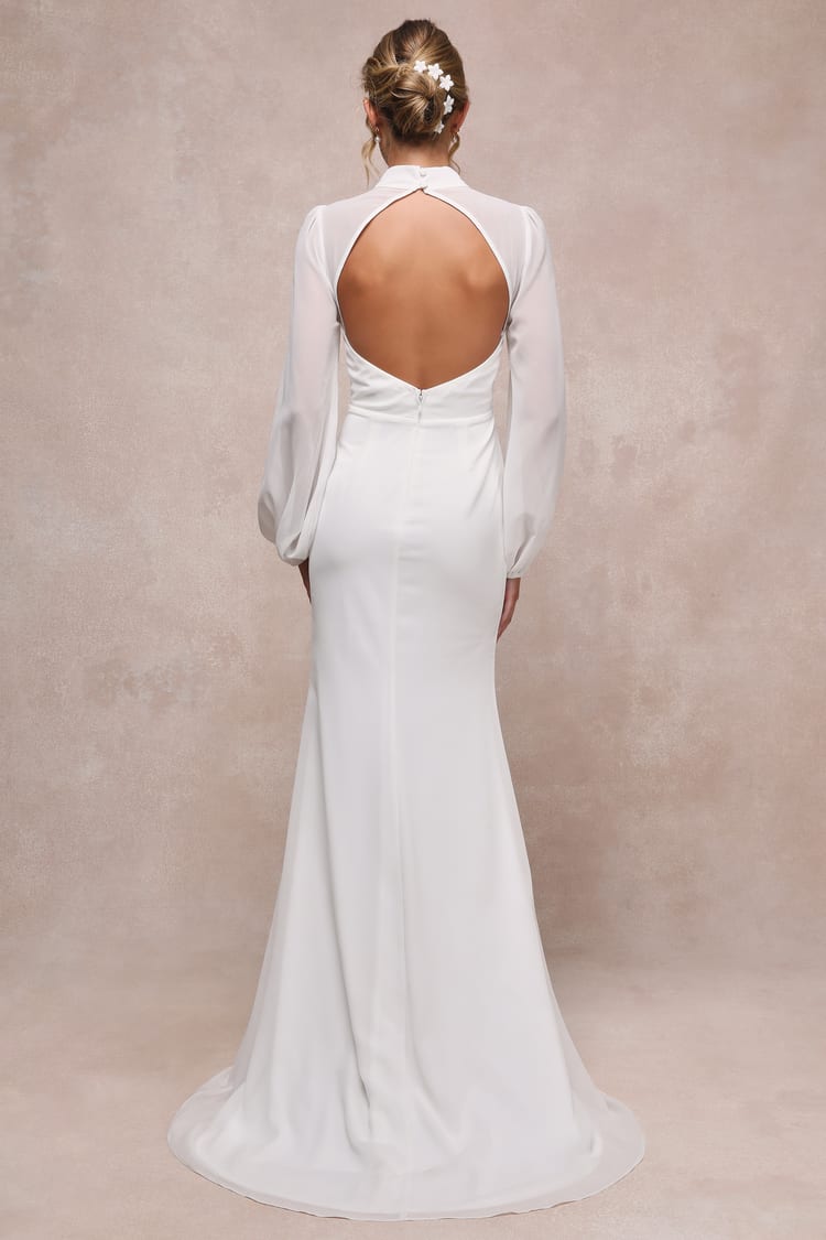Graceful Love White Long Sleeve Backless Mermaid Maxi Dress