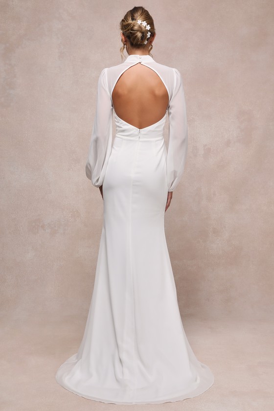 Graceful Love White Long Sleeve Backless Mermaid Maxi Dress 2