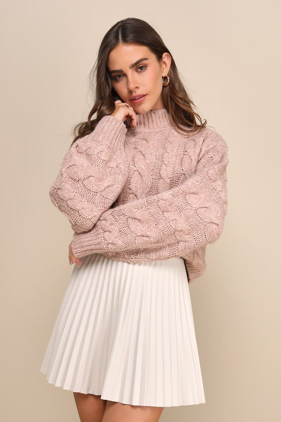 Waitlist 3/4 ♥ Alexandra Mock Neck Pointelle Knit Sweater Top Mauve – Miss  Match Group Inc.
