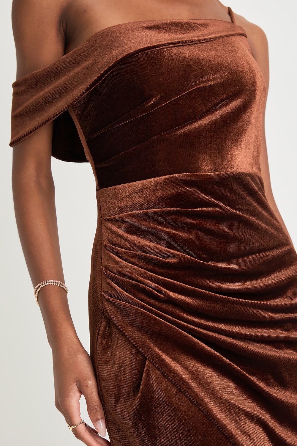 Showing Off a Little Brown Velvet Asymmetrical Tulip Midi Dress