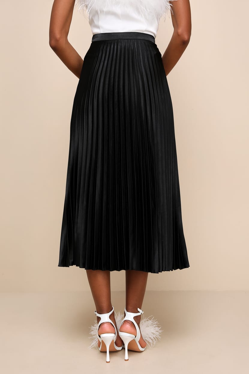 Satin Pleated Skirt Outfit Satin Skirt Midi Black Satin Pleated