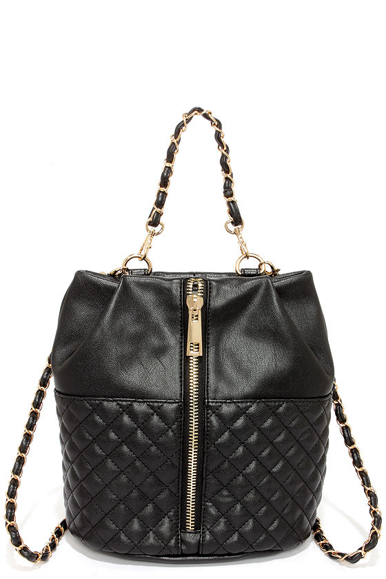Chic Black Backpack - Quilted Backpack - Gold Chain Backpack