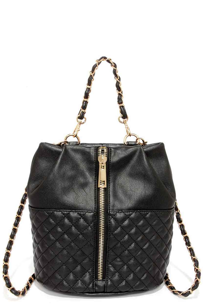 Chic Black Backpack - Quilted Backpack - Gold Chain Backpack  display picture 1