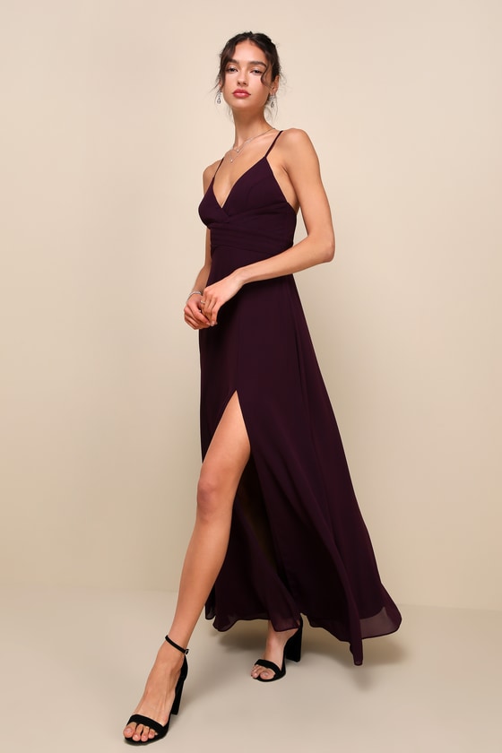Lulus Upscale Perfection Plum Chiffon Pleated Sleeveless Maxi Dress In Purple
