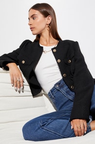 Charming Chérie Black Tweed Cropped Jacket
