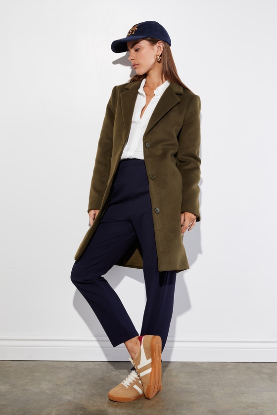 Lulus Harriet Olive Green Button-front Belted Coat