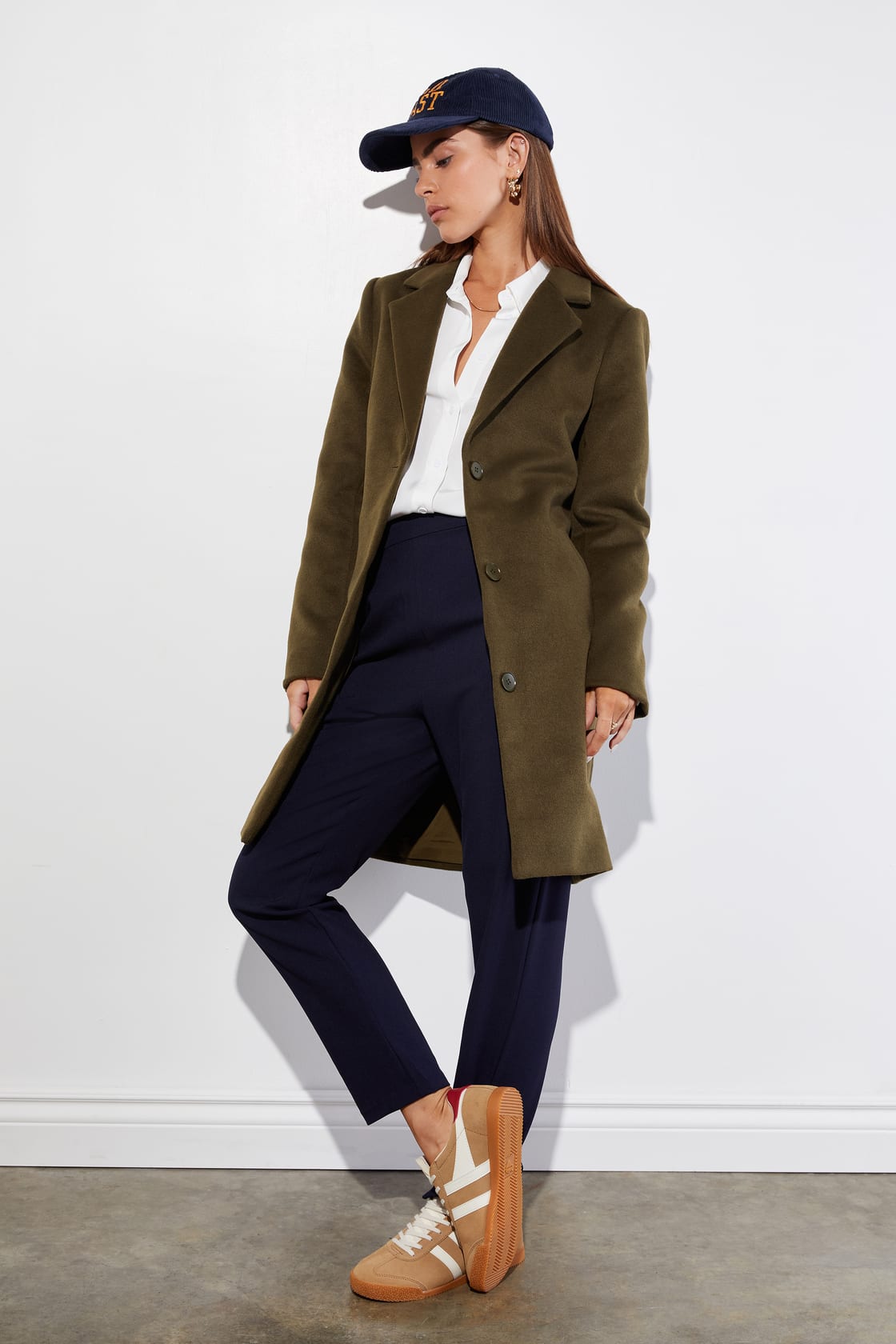 Harriet Olive Green Button-Front Belted Coat