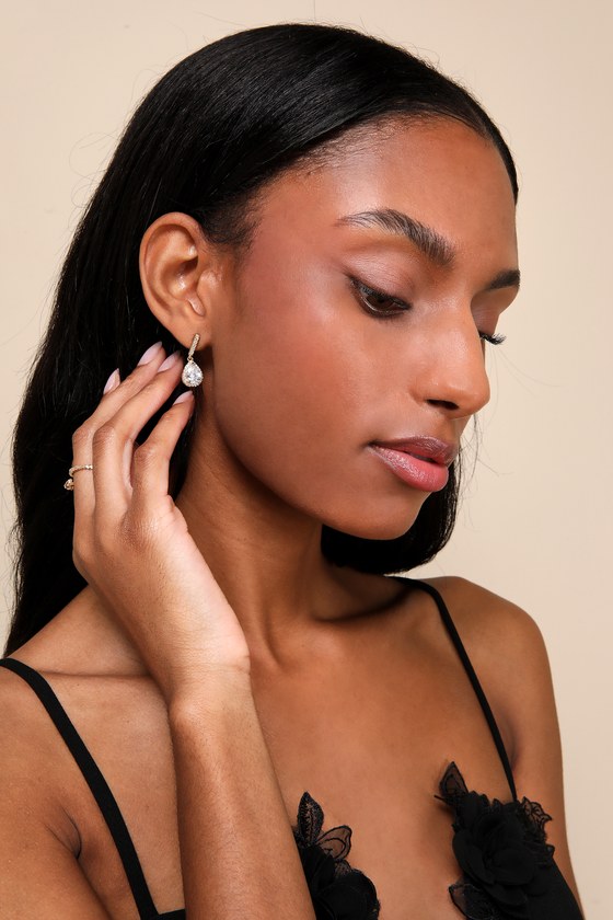 Posh Drama Gold Rhinestone Teardrop Earrings 3