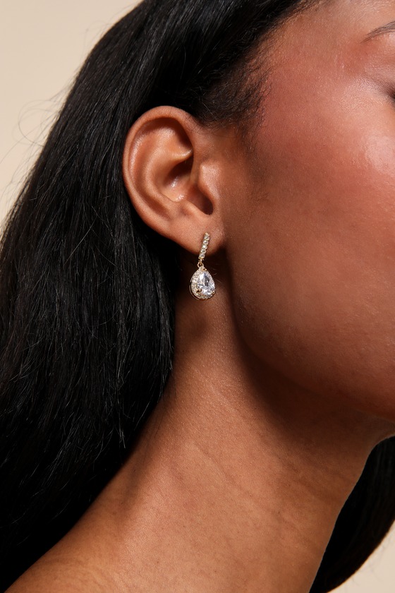 Gold Rhinestone Earrings - Teardrop Earrings - Gold Earrings - Lulus
