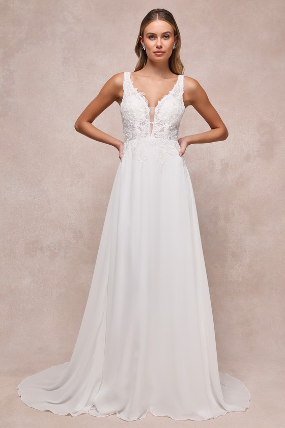 Forever Promised White Chiffon Embroidered Sequin Maxi Dress 1