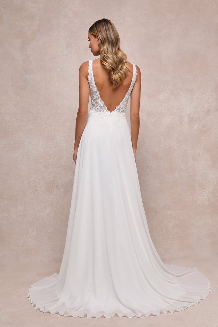 Forever Promised White Chiffon Embroidered Sequin Maxi Dress