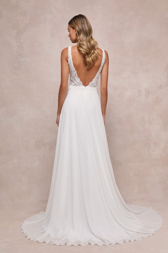 Forever Promised White Chiffon Embroidered Sequin Maxi Dress 3