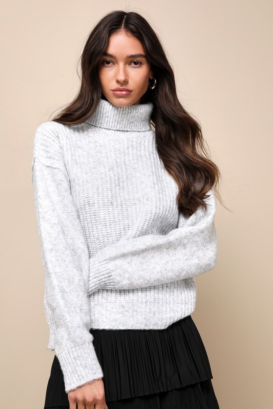 Lulus Happily Cozy Heather Grey Turtleneck Pullover Sweater