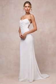 Iconic Arrival White Mesh Strapless Bustier Mermaid Maxi Dress