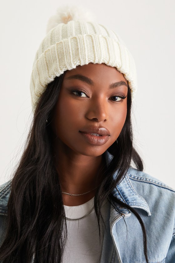Cream Ribbed Beanie Pom Pom Beanie Pom Pom Hat Beanie Lulus