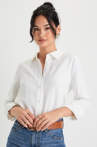 Totally Polished Ivory Long Sleeve Button-Up Top